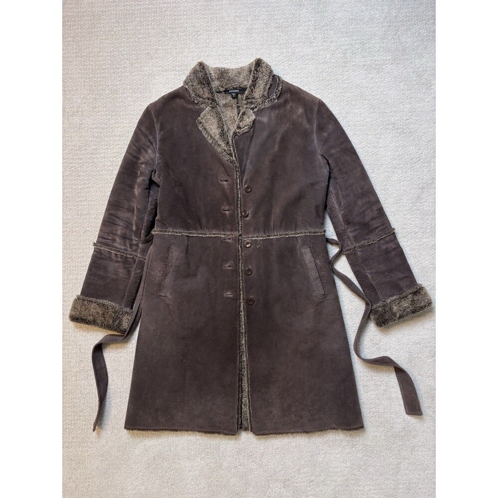 VTG Y2K Express Women's Brown Suede Leather Penny Lane Faux Fur Lined Coat M
